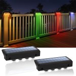 2PCS Solar Fence Lights Outdoor Rgb Color Changing warm White LED Solar Step Lights Outdoor Wall Lights