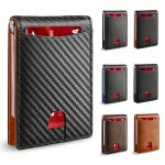 Slim Wallets For Men Pu Leather Money Clip Mens Wallet - Rfid Blocking Front Pocket Bifold Wallet Minimalist Credit Card Holder