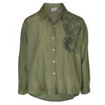 Rosette Detail Shimmer Shirt - Olive Free