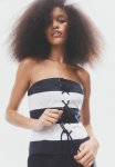 Lacing-detail Bandeau Top - Black striped