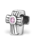 C388-C6193 - 925 Sterling Silver Cross European Charm Bead - Pink Stone