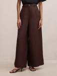 Matilda Petite Linen Blend Wide Leg Pants - 16 Chocolate Freckle
