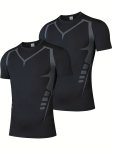 2PCS Men's Athletic Muscle Fit T-Shirt Men's Breathable Compression T-Shirt Comfy Top For Summer Sport