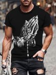 Men's Hands Print T-Shirt Casual Short Sleeve Crew Neck Tee Men's Clothing For Outdoor