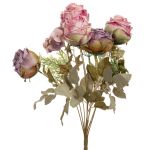 Artificial Purple Rose Bush 7 Head 42CM