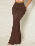 Solid Ruched Side Mermaid Hem Skirt Elegant Draped Bodycon Maxi Skirt Women's Clothing