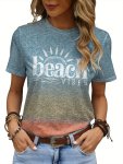 Beach Vibes Print T-Shirt Casual Crew Neck Short Sleeve T-Shirt Women's Clothing