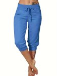 Drawstring Capri Pants Casual Solid Versatile Pants With Pockets Women's Clothing