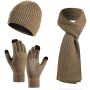 Knit Beanie Hat Scarf Touch Screen Gloves Warm Winter - 3 Pack Set