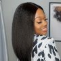 Synthetic Kinky Straight Black Bob Wig 45.72 Cm Light Yaki Straight Short Bob Wig Middle Part Shoulder Length Wig Synthetic Hair Yaki Bob Wigs For Women