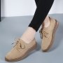 Women's Flat Loafers Solid Color Lace Up Low Top Back To School Shoes Comfortable Preppy Style Shoes