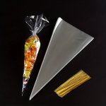 50PCS Cone Cellophane Bags 13.0 24.99CM Cello Clear Cone Shaped Treat Bags With Golden Twist Ties Christmas Plastic Cone Bags Tr