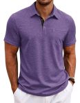 Coofandy Mens Polo Shirt Short Sleeve Polo Golf Shirt Button Fashion Golf Summer Collared Tee Casual Soild Tees T Shirt Purple