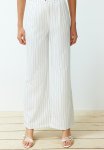 Wide Leg wide Leg Striped Woven Trousers - Ecru