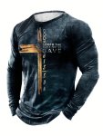 Classic Cross And Letter Print Men's Creative Long Sleeve Crew Neck T-Shirt For Spring Fall Gift For Men