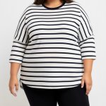 Ladies Stripe Dolman Top - 60 Wht blk