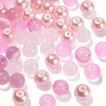 100PCS 8MM Matte White & Pink Crackle Beads - Assorted Styles For Diy Couples Bracelets Jewelry Making Supplies