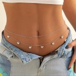 2PCS Double Layer Chain Belts For Women Elegant Butterfly Pendant Golden Silvery Metal Waist Chain Adjustable Body Jewelry Belly