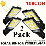 2 4PCS Outdoor Solar Lights - 108 Cob Solar Wall Lights - 3 Lighting Modes Motion Sensor Light For Garden Wall Patio Path Lighti