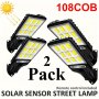 2/4PCS Outdoor Solar Lights - 108 Cob Solar Wall Lights - 3 Lighting Modes Motion Sensor Light For Garden Wall Patio Path Lighting