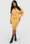 Plus Wrap Knitted Midi Dress - Camel