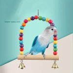 Colorful Beads Parrot Swing Toy With Bell And Climbing Ladder - Interactive Hanging Cage Toy For Pet Birds