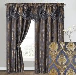 Gohd Luxe Love. Jacquard Window Curtain Panel Drape With Attached Fancy Valance. 2PCS Set. Deep Grey 54" Wide X 96" Drop With 18