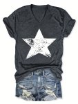Star Print V-neck T-Shirt Casual Short Sleeve T-Shirt For Spring & Summer Women's Clothing