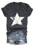 Star Print V-neck T-Shirt Casual Short Sleeve T-Shirt For Spring & Summer Women's Clothing