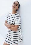 Cotton T-Shirt Dress - White black Striped