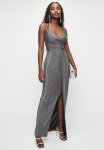 Sissy Boy Under The Stars: Glam Maxi Wrap Dress With Pleats - Black & Silver