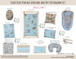 Cot Duvet Bedding Light Blue Vintage Airplane And Hot Air Balloon Set