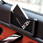 Car & Rv Storage Organizer - Adhesive Mesh Pocket With Phone Holder Durable Interior Accessory Fits Most Vehicles