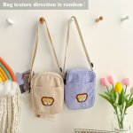 Fashion Corduroy Small Messenger Bag Cute Cartoon Bear Print Shoulder Bag Girls Shoulder Bag Small Coin Purse Lightweight MINI S
