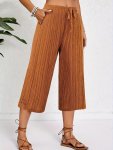 Plus Size Straight Leg Pleated Pants Elegant Loose Slant Pockets Side Split Pants For Spring & Summer Women's Plus Size Clothing