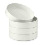 E-far Pasta Bowls Set Of 4 35OZ Ceramic Large Salad Bowl Plates For Serving Soup Dinner Shallow Stoneware Pasta Plate Microwave