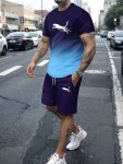 2-PIECE Men's Gradient Summer Outfit Set Men's Short Sleeve Crew Neck T-Shirt & Elastic Waist Shorts With Pockets