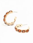 Goldair Gold Oval Amber Diamante Hoop Earrings
