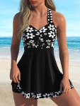 Floral Pattern 2 Piece Set Tankini Skirted Style With Boyshorts Swimsuits Women's Swimwear & Clothing