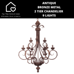 Antique Bronze Metal 2 Tier Chandelier - 9 Lights