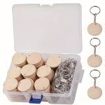 1BOX 150PCS Wooden Keychain Making Kit Diy Wooden Pendant Blanks With Key Rings For Diy Keychain Making
