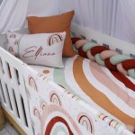 Cot Bumper Braided 3 Strand Rust Sage And Beige Boho Dot Rainbow Sage Rust And Beiges Set