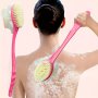 Soft Loofah And Bristles Bath Body Brush For Women And Men - Curved Long Handled Shower Brush For Body Face And Spa Washing