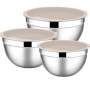 3PACK Mixing Bowls With Lids Salad Bowls For Baking And Cooking Khaki