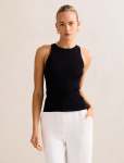 Carla Racer Knit Rib Tank Top - L Black