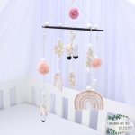 Cot Mobile Pink Ilama Rainbow Flower With Pom Poms