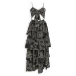 Black Printed Frilled Maxi Dress