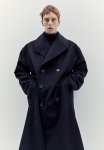 Loose Fit Wool-blend Coat - Navy Blue