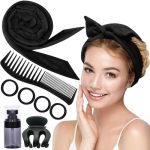 Ailsa Heatless Curling Rod Headband Set 8PCS Velour Heatless Curlers For Long Hair Women No Heat Blowout Hair Rollers BLACK-8-VE