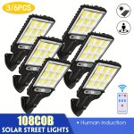 3PCS/6PCS Yunnova Solar Lights Outdoor With Lights Reflector 108 Cob Solar Motion Sensor Lights With Remote Solar Powered Wirele